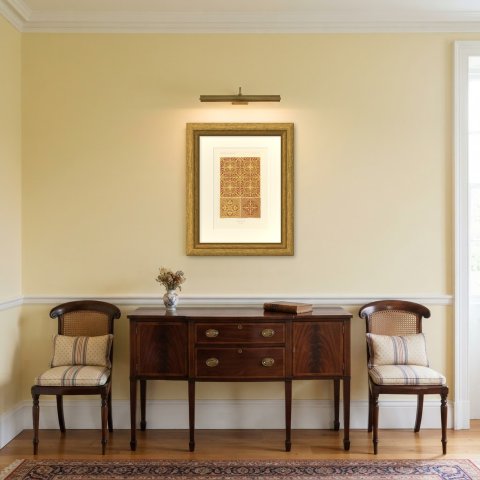Medieval Floor Tiles, Interlaced Pattern, Antique Print, 1851, shown framed in a room